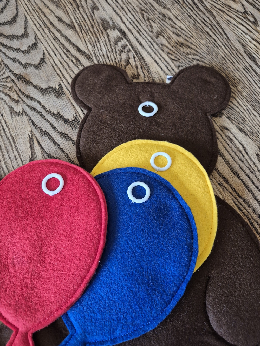 Handmade Brown Bear Wall Hanging with Balloons - Brown, White, Red, Blue, Yellow - Picture 2 of 2